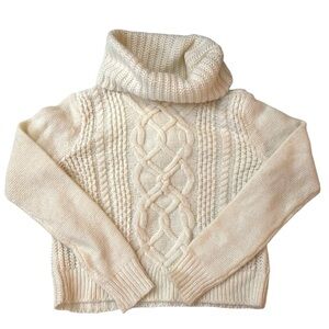 Express Ivory Cable Knit Cowl Neck Sweater